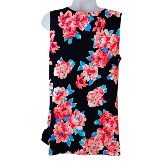 ELLEN TRACY Women’s Black Floral Drape Neck Blouse Top M Bow Detail, Stretch - Picture 3 of 9